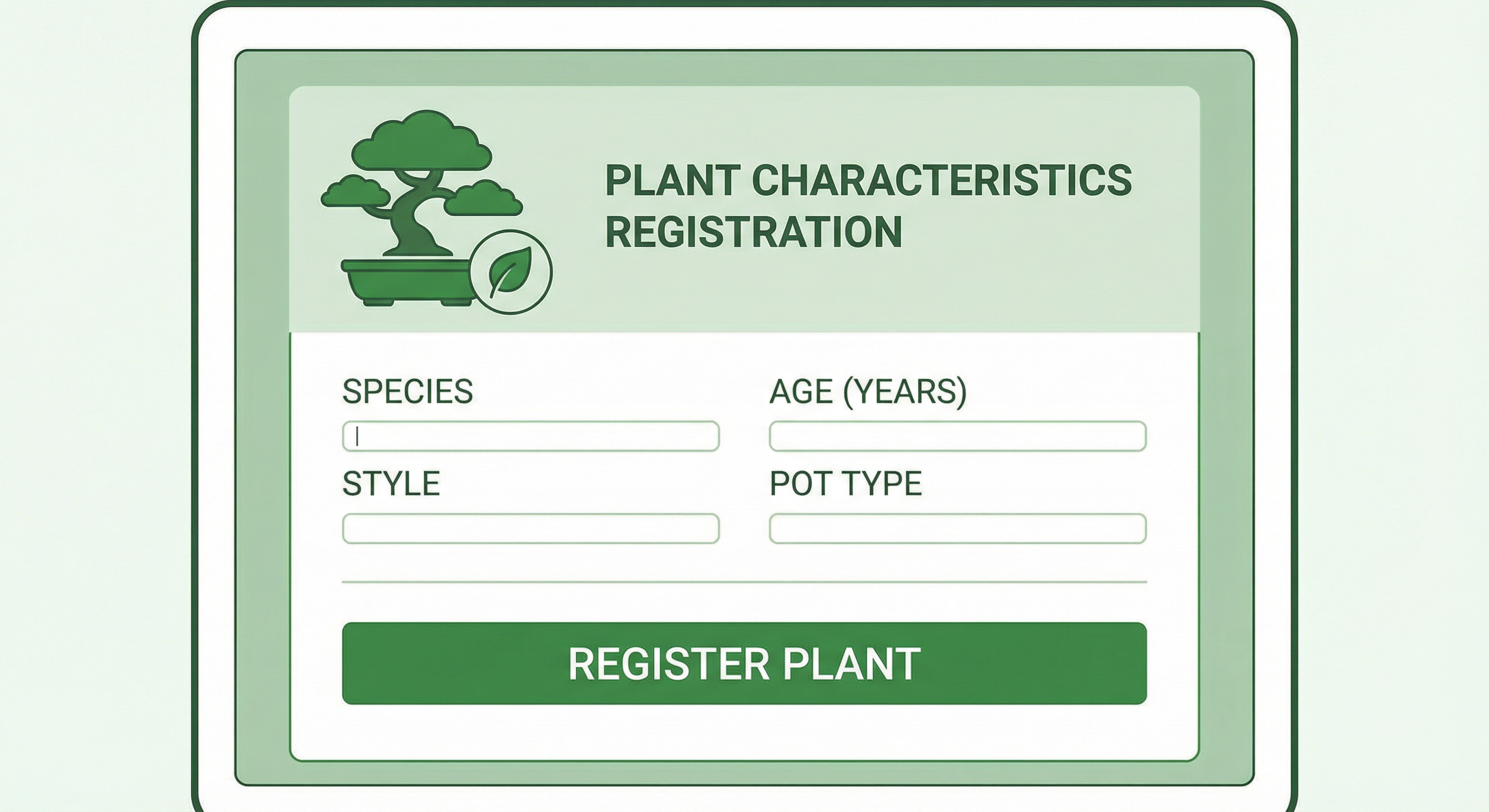 Ilustração de cadastro de características do bonsai